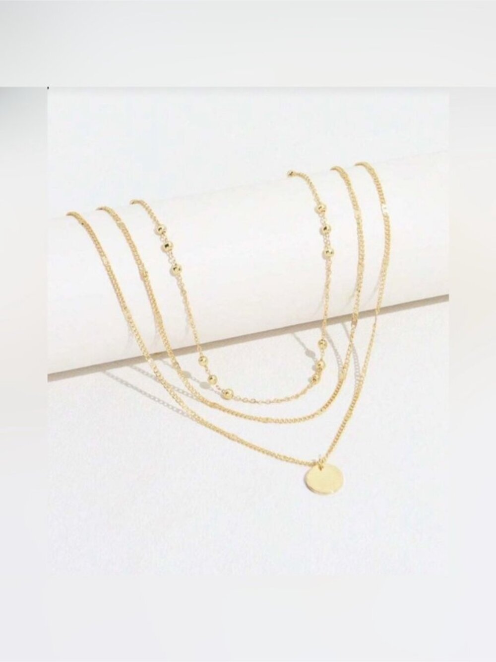 Gold Disc Layered Chain Necklace 2-Piece Set - Picture 2 of 2
